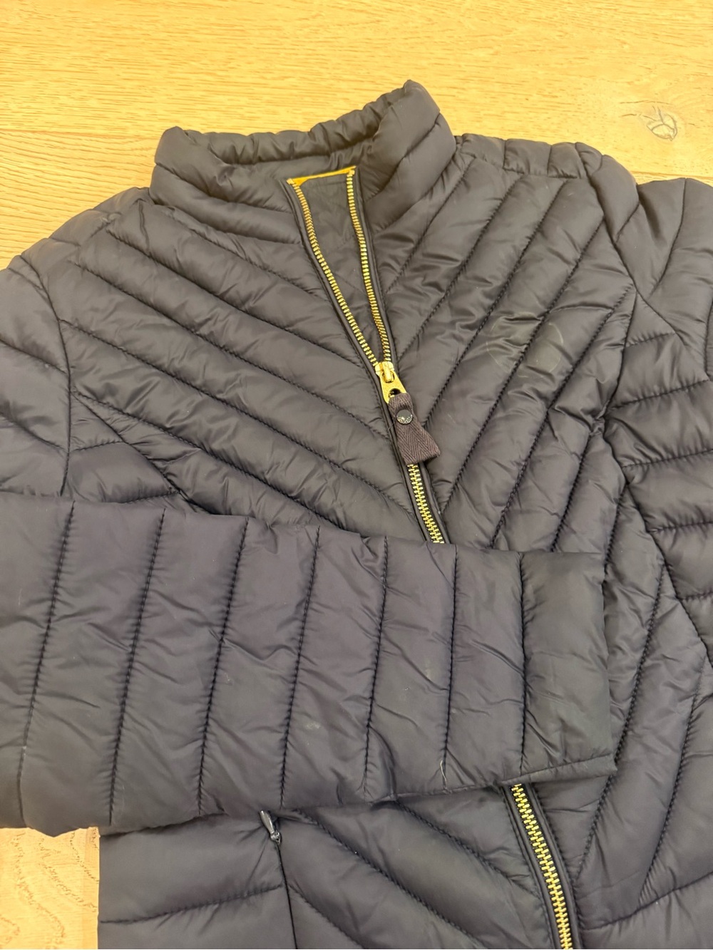 Joules Navy Quilted Puffer with Gold Zipper
